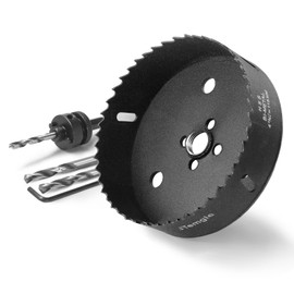 4-1/2 Inch Hole Saw with 1/2" Triangle Shank Quick Change Arbor, JTemgle Bi-Metal Hole Saw Heavy Duty Hole Cutting Tool for Cornhole Boards, Recessed Lights, Wood, Plastic, Drywall & Soft Metal