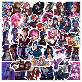 50Pcs Cartoon Arcane Stickers, League of Legends Stickers, Waterproof Vinyl LOL KDA Game Decals for Water Bottle Cup Laptop Guitar Car Motorcycle Bike Skateboard Luggage
