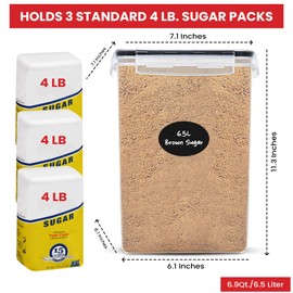Extra Large Flour and Sugar Storage Containers 6.5L/220 Fl. oz; Set of 2 Plastic Bulk Airtight Food Storage Rice Containers With Lids - Kitchen Pantry Organizer and Storage Canisters, Marker & Labels