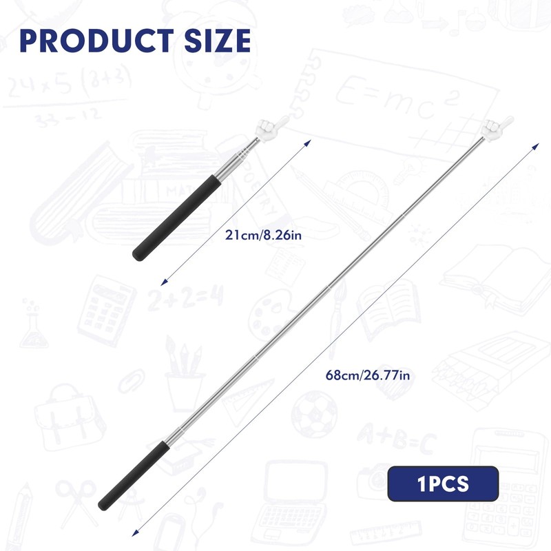 PEAPIN Retractable Teacher Pointer, White Extendable Classroom Pointer Stick for