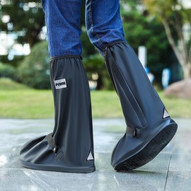 Waterproof Shoe Covers for Rain with Reflector Reusable Waterproof Rain Cover for Shoes Non-Slip PVC Snow Boot Covers (Black, M)