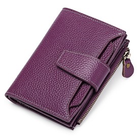 FALAN MULE Women's Genuine Leather Bifold Compact RFID Blocking Wallet, Deep Purple, 5.12 x 3.93 x 1.2 in