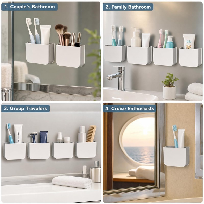 4Pcs-Magnetic Toothbrush Holder,Cruise Bathroom Organizer – Foldable, Wall Mounted, No