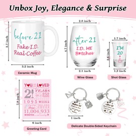 EcoUtens 21st Birthday Gifts for Her – Before 21 After 21 Drinking Set with Mug, Wine Glass, Shot Glass, Keychain & Card, Cool 21st Birthday Presents for Women, Daughter, Niece, Sister, Girlfriend
