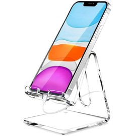 TheDecorShop Acrylic Cell Phone Stand, Portable Clear Phone Stand for Desk, Compatible with iPhone15 14 13 Pro Max Mini 12 11 Plus SE, Switch, Android Smartphone, Pad, Tablet, Desk Accessories
