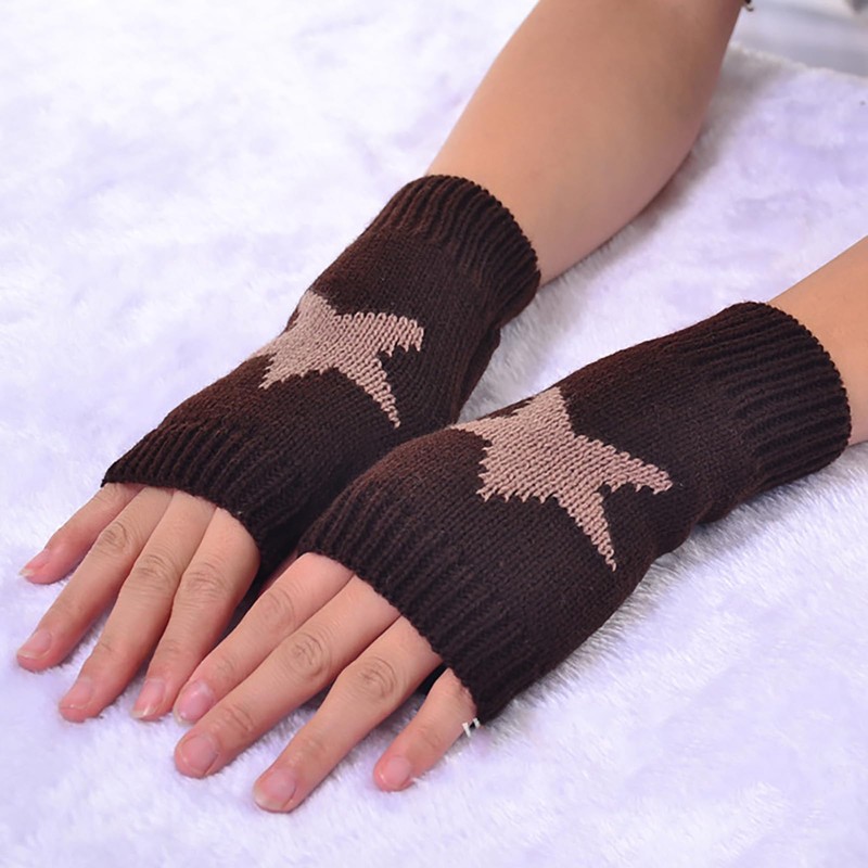 yolrdiw Women's Therian Star Fingerless Gloves Wrist Length Knitted Mitten