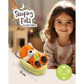 NICI Cuddly Toy Fox with Leaf 12 cm Sleeping in Basket - Orange - Soft Plush Toy - Cute Plush Toy for Cuddling and Playing, for Children and Adults - 61581