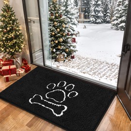 AROGAN Doormat Dog Chenille Doormats Indoor Entrance Black, Pet Indoor Door Mats Washable for Mud Entry Indoor Busy Area Dogs Muddy Pawprints 30x48 Inch