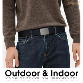 JASGOOD 2 Pack Canvas Web Belt Adjustable Cloth Fabric Military Belt with Metal Buckle,Black+Blue