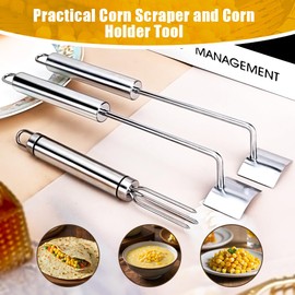 2 Pack Corn Peeler for Corn on The Cob, Remover Corn Peelers with Corn Holder, Long Handle Stainless Steel Corn Stripper Quickly Shucking Easy Clean Corn Scraper Tool for Kitchen Dining