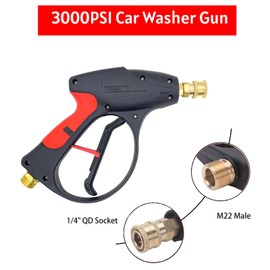 Wadaddy Pressure Washer Short Gun, 3000PSI High Pressure Washer Gun, Washing Gun Car Wash Water Gun for Car Washing (M22 14MM Hose Connector & 1/4 Quick Connector)