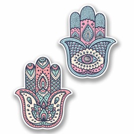 2 x 10cm Hamsa Hand Vinyl Decal Sticker Flower All SeeinEye Girls #9665 (8cm Wide x 10cm Tall)
