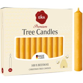Eika Premium 100% Beeswax Tree Candles - Pack of 20 Honey Colored Natural Christmas Wax Candles for Pyramids, Carousels & Chimes - Made in Europe