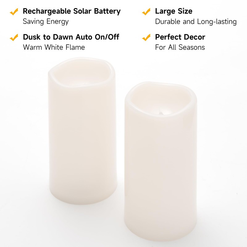 NURADA Large Outdoor Solar Candles Waterproof - 8" x 4"