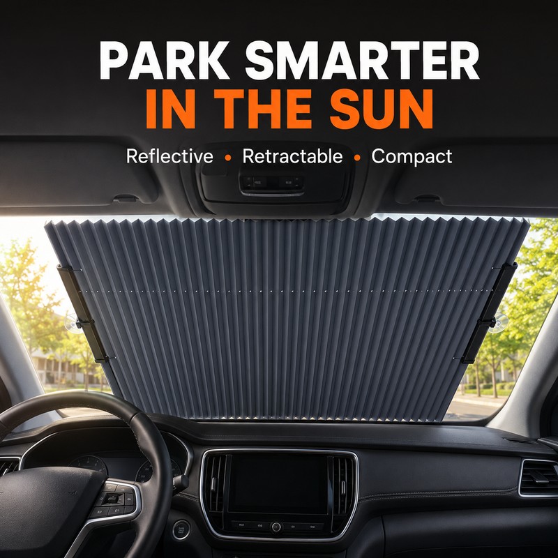 C41083 70cm Retractable Car Windshield Sun Shade – Foldable Reflective