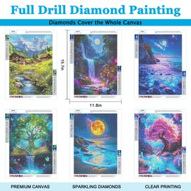 LELEMON 6 Pack Diamond Art Kits for Adults,Scenery Diamond Painting Kits for Adults,Dimond Art Paintings,Scenery 5d Diamond Painting Kit with Diamond Art Accessories for Home Wall Decor 12 x 16inch