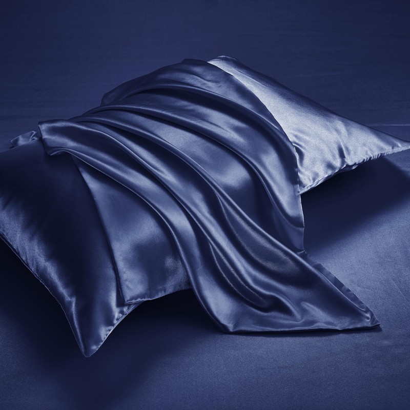 5Pc Silk Bedding Queen Set - Navy Blue Satin Sheets