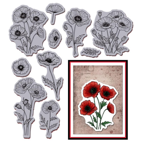 GLOBLELAND Poppies Rubber Stamp 8.7 x 7 Inch Poppy EVA