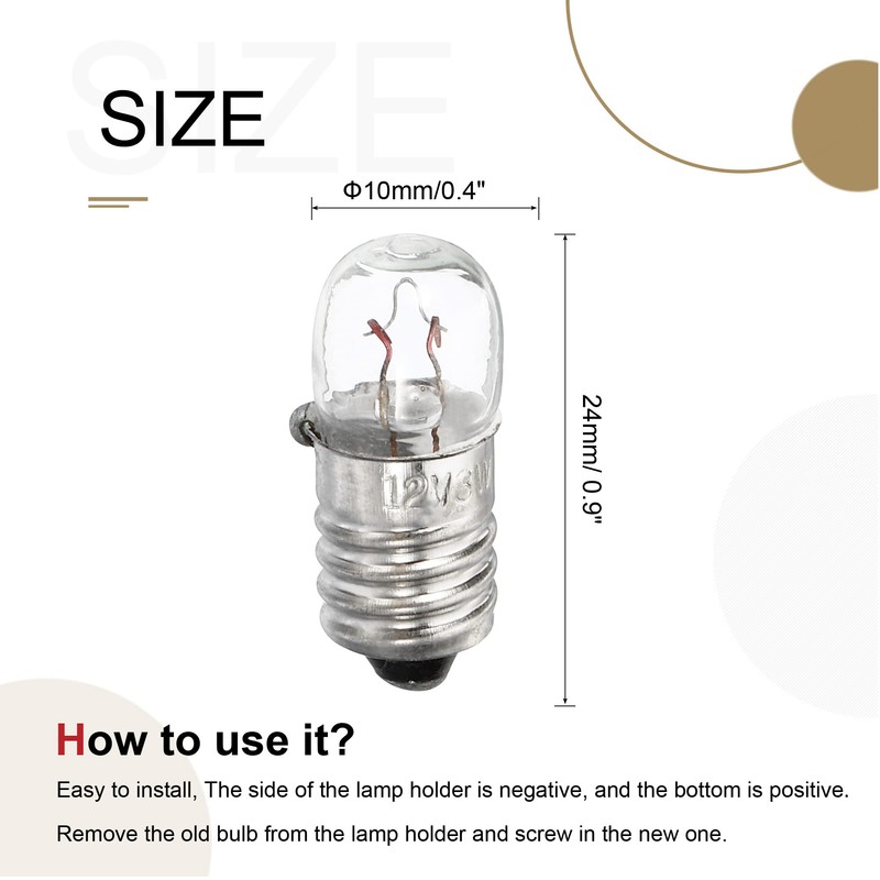 MECCANIXITY E10 Screw Base Miniature Bulbs 12V/3W Warm Yellow Light