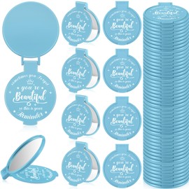 Gulfmew 2.76 Inch Inspirational Compact Mirror Bulk Round Makeup Glass Mirror Personal Purse Pocket Mini Mirror Gifts for Women Coworker Teacher Graduation Friends (Light Blue,36 Pcs)