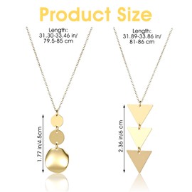 Wanmu 2Pcs Long Necklaces for Women, Fashion Pendant Circle Triangle Tassel Y Necklace, Gold Long Necklaces Jewelry Set for Women