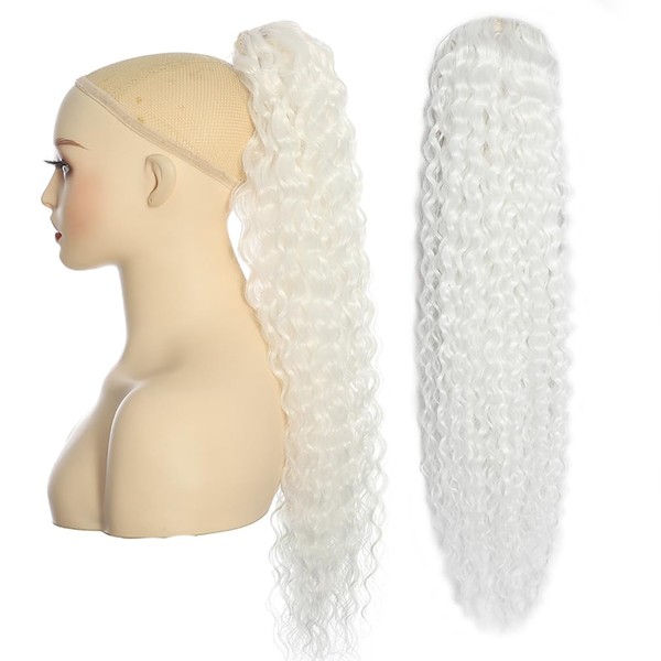 BALINGHAIR Deep Wave Ponytail Extension for Women 12 Inch White
