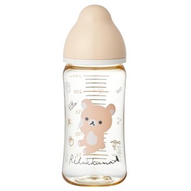 ChuChu Multi-Fit Wide Mouth Plastic Baby Bottle, 8.5 fl oz (240 ml), Rilakkuma for Newborns and Breasts, Easy to Wash with Exclusive Cap and Hood