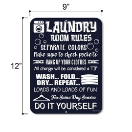 Laundry Room Decor, Laundry Room Rules, 9 inch x 12 inch Novelty Tin Funny Laundry Signs