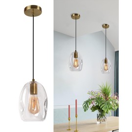 JC TOPA Glass Pendant Light Kitchen Island Modern Ceiling Pendant Light Fixtures 1-Light Hanging Lighting for Dining Room Bar Porch Bedside, Brass