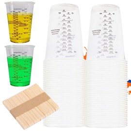 Asfrode Epoxy Resin Mixing Cups, 50 Pieces 240 ml Plastic Measuring Cups with 50 Pieces Mixing Sticks for Liquids Mixing Resin Colour Pigment Cooking