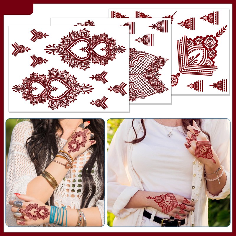 HOWAF 9 Sheets Brown Red Tattoos Temporary for Women, Waterproof