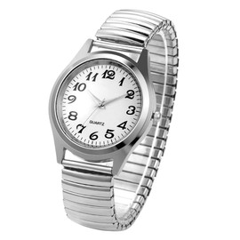 JewelryWe Mens Ultra Thin Easy Reader Watch with Elastic Strap, Golden/Silver Watch