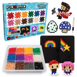 Pix Brix Pixel Art kit Puzzle Bricks – 6,000 Piece Pixel Art Container, 12 Color Dark Palette – Interlocking Building Bricks, Create 2D and 3D Builds Without Water or Glue – Stem Toys, Ages 6 Plus