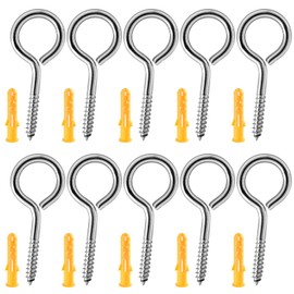 10PCS Eye Screws, Eye Bolts Screw in, M5 x 65 Eye Bolts Vine Eyes Heavy Duty 304 Stainless Steel Self Tapping Ring Eye Hooks Nails Eyelets Screw for DIY Cork Crafts Hanging Wooden Frames