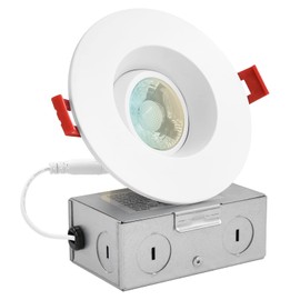 LUXRITE 3 Inch Gimbal Adjustable LED Recessed Light with J-Box, 8W, 5 Color Selectable 2700K-5000K, 600 Lumens, Dimmable Directional LED Downlight, Damp Rated, ETL Listed