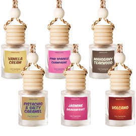 INWICOPH Car Air Freshener Diffuser 6 Pack Hanging Air Freshener, Vanilla Cream, Pink Sparkle Champagne, Mahogany Teakwood, Pistachio & Salty Caramel, Jasmine Dragonfruit and Volcano Scents for Women