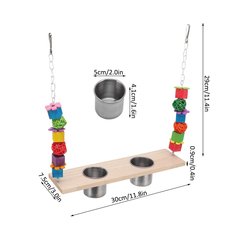 Bird Feeding Dish Cups with Parrot Perch Swing Natural Colorful