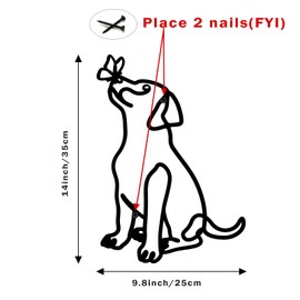 Oubasa Metal Dog Wall Art Decor, Minimalist Dog Butterfly Funny Wall Art, Modern Abstract Line Drawing Pet Sculptures for Living Room Kitchen Bedroom Bathroom Black