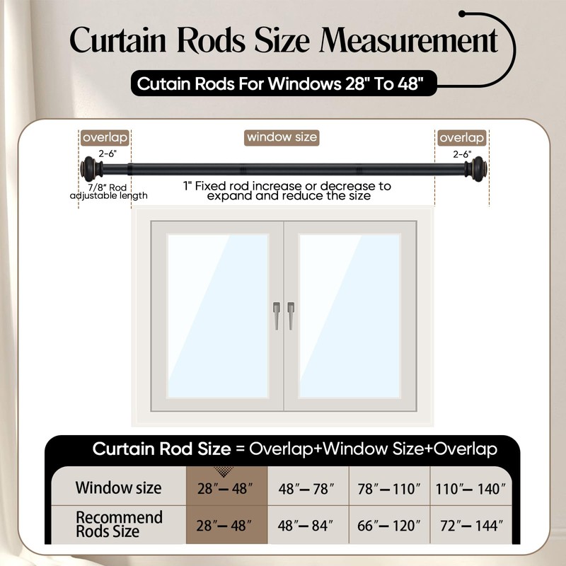 Heavy Duty Curtain Rods for Windows 28 to 48 Inches,