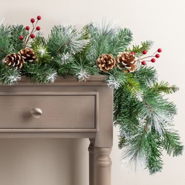Christow Christmas Garland with Pine Cones and Berries 1.8m / 6ft, Luxury Thick Artificial Frosted Spruce Decoration for Fireplace and Stairs