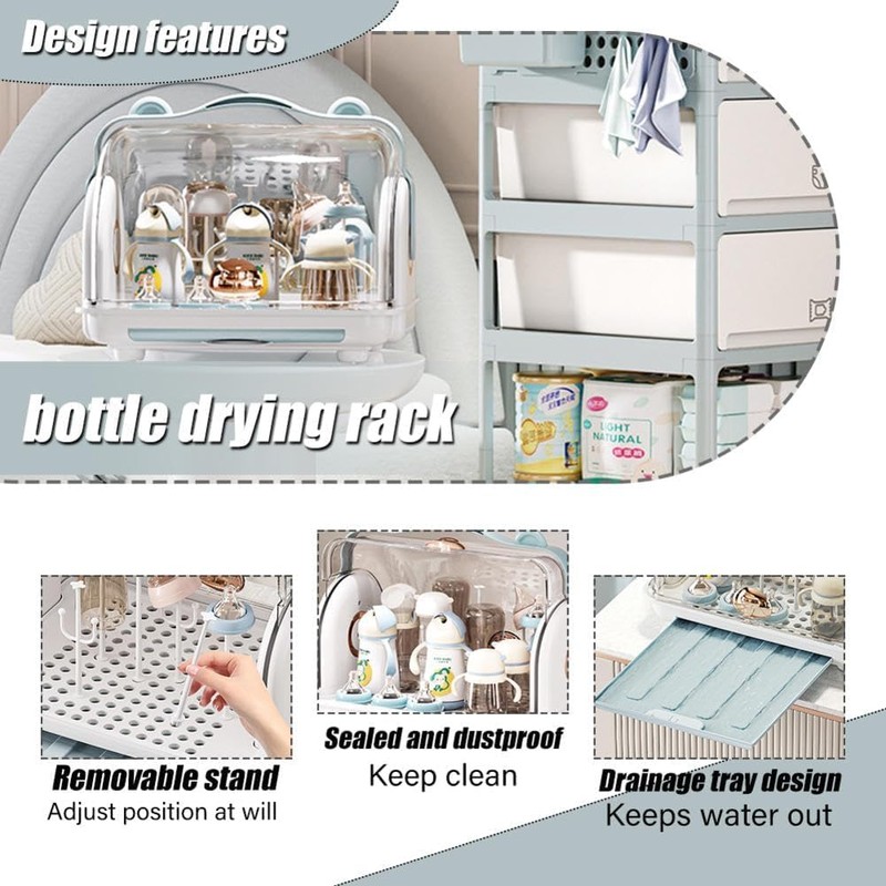 Nollapo Transparent Baby Bottle Drying Rack with Double Lid and