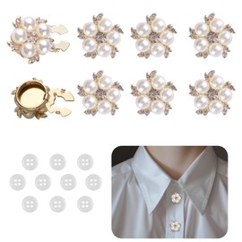 URROMA 6 Sets Pearl Button Covers,Gold Rhinestone Pearl Beads Round Embellishment Crafts for Sewing Wedding Dresses Jewelry Brooch Decorations,23mm