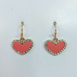 Fashion Jewelry E0781 Gold Tone Based Orange Color Mini Heart Love Shape Drop Dangle Earrings