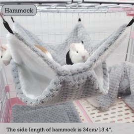 SEIS 3 Pcs Plush Hamster Hammock Set Sugar Glider Hanging Cage Accessories Set Small Animal Hammock Channel Mat for Guinea Pig Rat Gerbil Squirrel Birds Parrot (Grey)