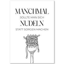 Happymotive Kitchen Poster without Frame | Typography Wall Pictures Black and White | High-Quality Print on 300 g Paper | Modern Kitchen Decoration DIN A4 & A3 | (Fork Pasta, DIN A4, without Frame)