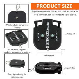 KEQAR 2 Stück Golf Scorer with 2 Carabiners and Key Fob Handheld Scorer for 2 Players (White and Black)