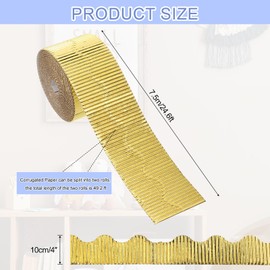 uxcell 49.2ft Bulletin Board Border, Corrugated Paper Decorative Wavy Border, Scalloped Rolled Border Trim for Crafts Classroom Offices DIY Project Party Birthday Decoration, Gold