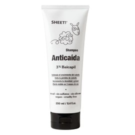 Sheet - Shampoo anticaída - 250 ml - 3% Baicapil - Fórmula sin sal, sulfatos ni siliconas - Vegano y libre de crueldad - Apto para Low Poo Curly Co Wash - Estimula crecimiento y mejora densidad