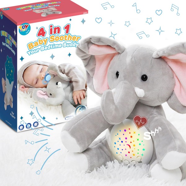 TOY Life Shush Baby Sleep, Baby Soothers Newborn, Crib Soother with Moms Heartbeat, Baby White Noise Machine, Lullaby Stuffed Animal Baby Sleep Aid Soothers, Cry Activated Baby Soother Elephant