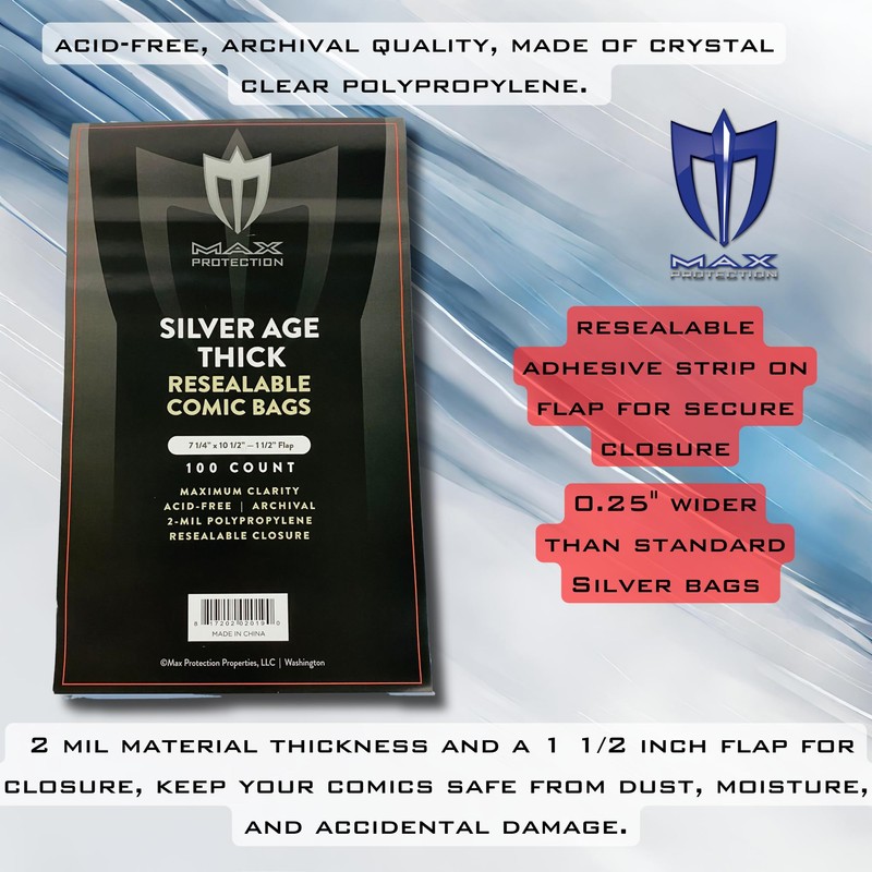 Max Protection Silver Age Thick Size Resealable Ultra Clear Comic